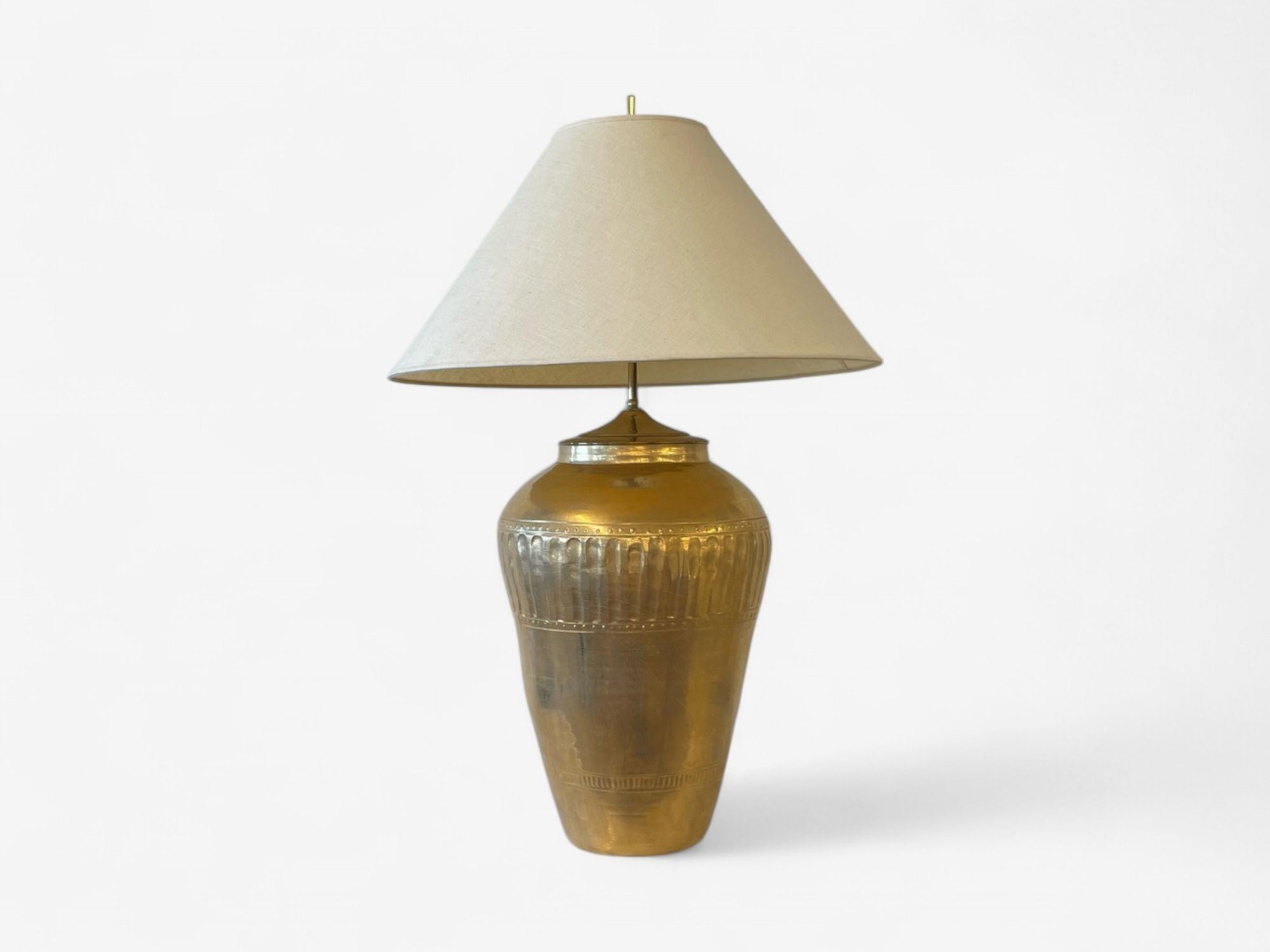 Hollywood Regency, Water Gilt, Fabric, Monumental Table Lamps, USA, 1970s