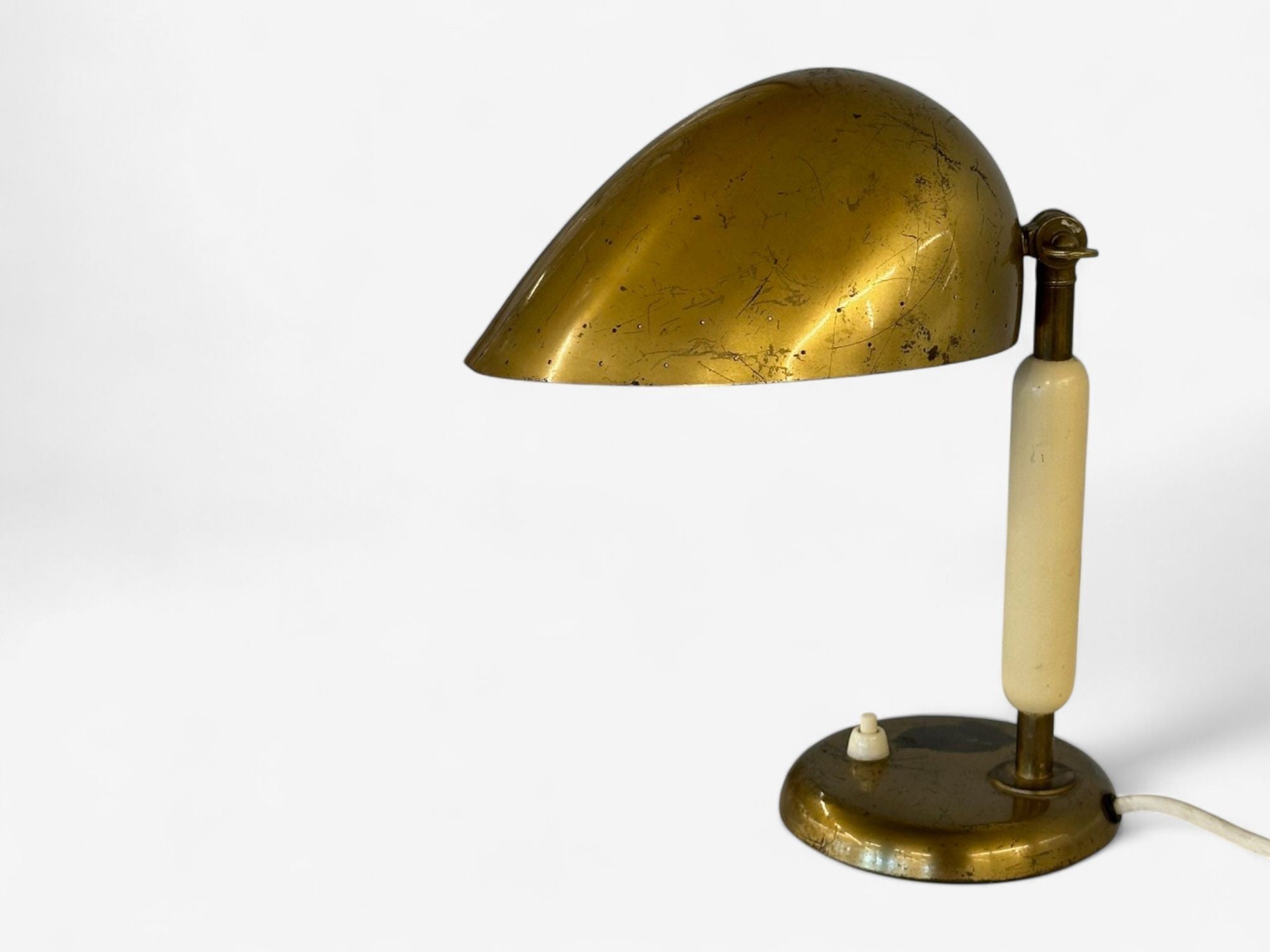 Harald Notini, Swedish Modern, Patinated Brass, Wood, Rare Table Lamp, 1930s