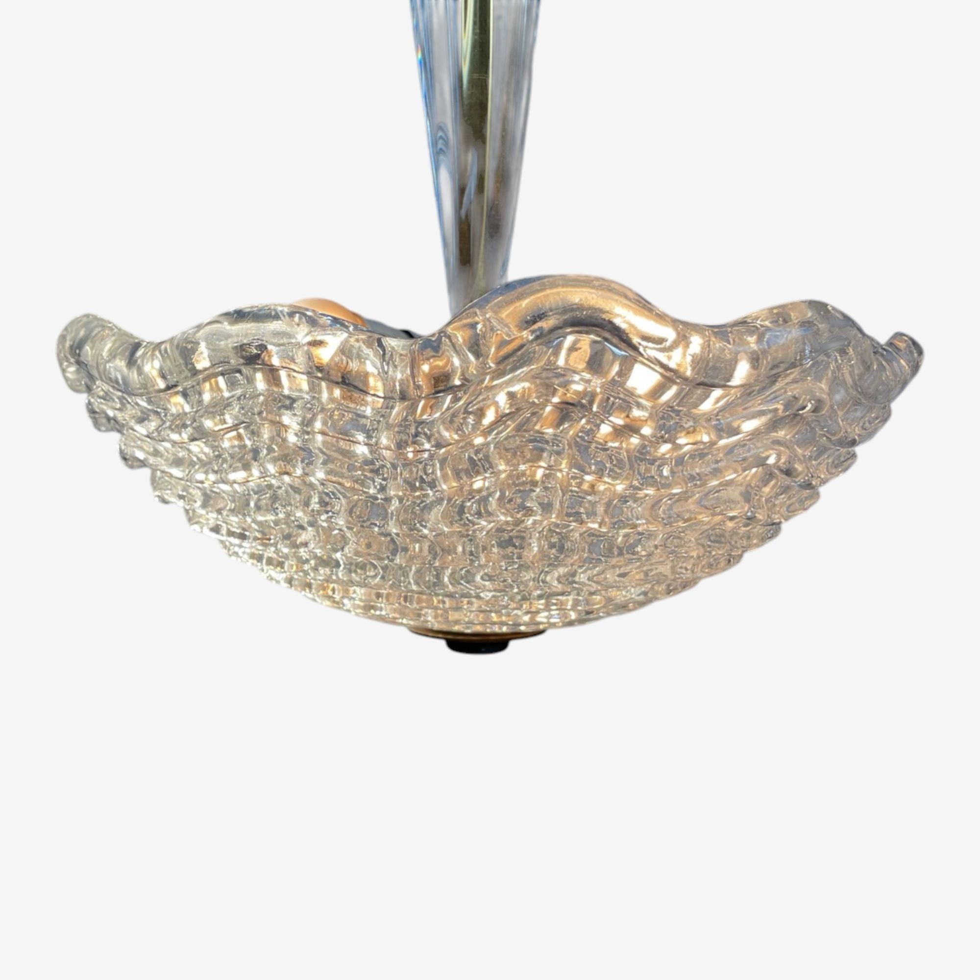Carl Fagerlund, Swedish Modern, Textured Glass, Chandelier, Sweden, 1940s