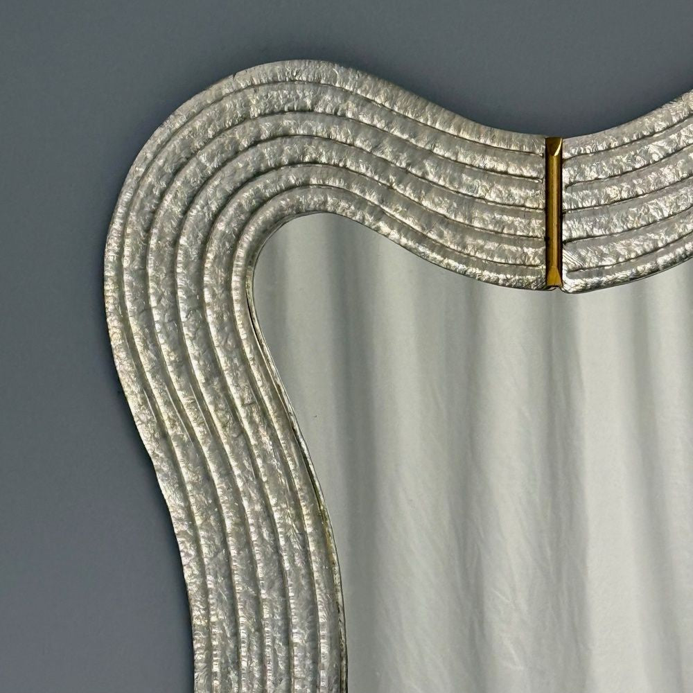 Modern Wavy Wall Mirror, Murano Glass, Silver Leaf, Brass, Italy, 21st C.