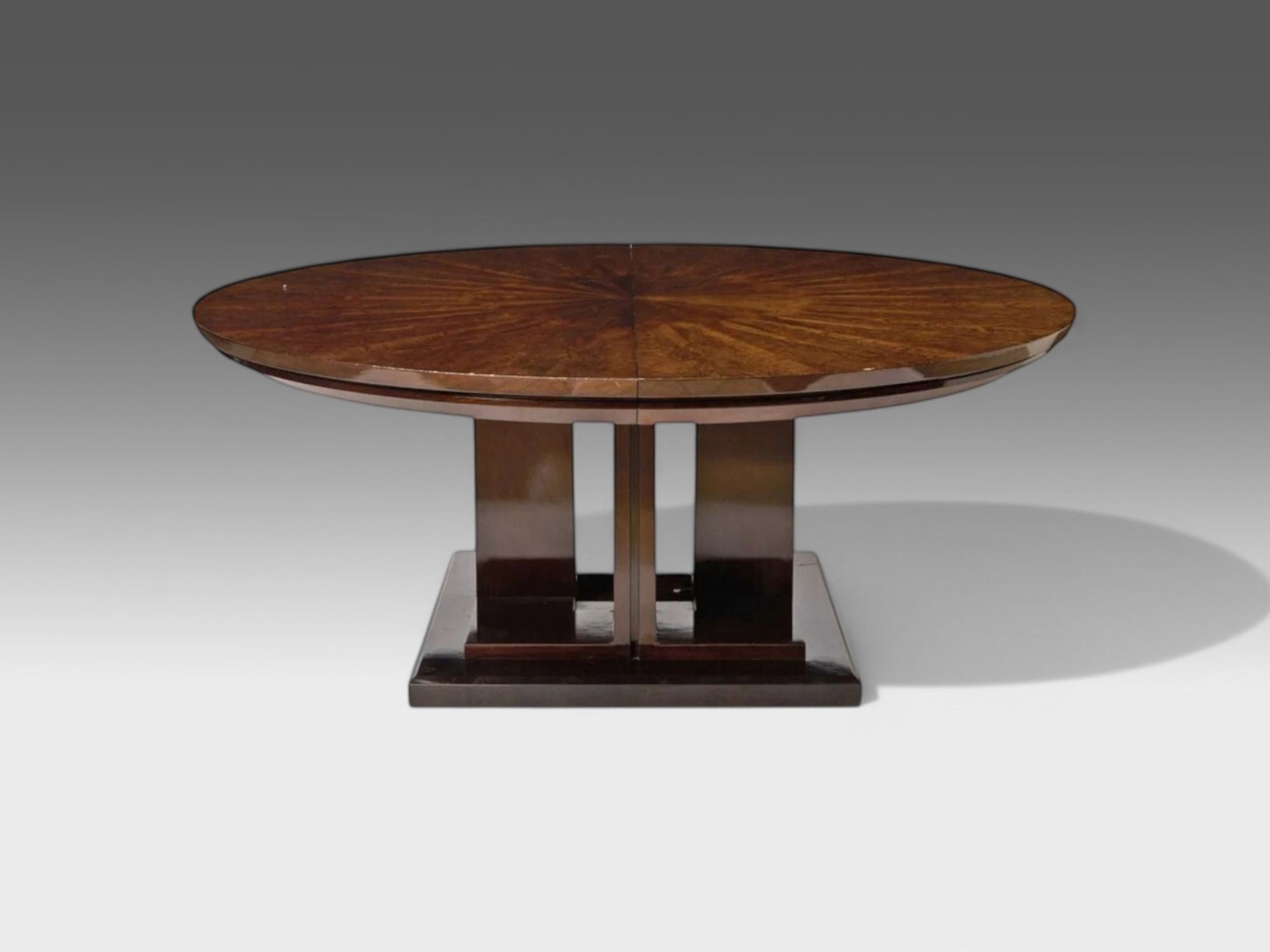 Art Deco Style, Sunburst Mahogany, Lacquer, Dining Table, Center Table, 20th C.