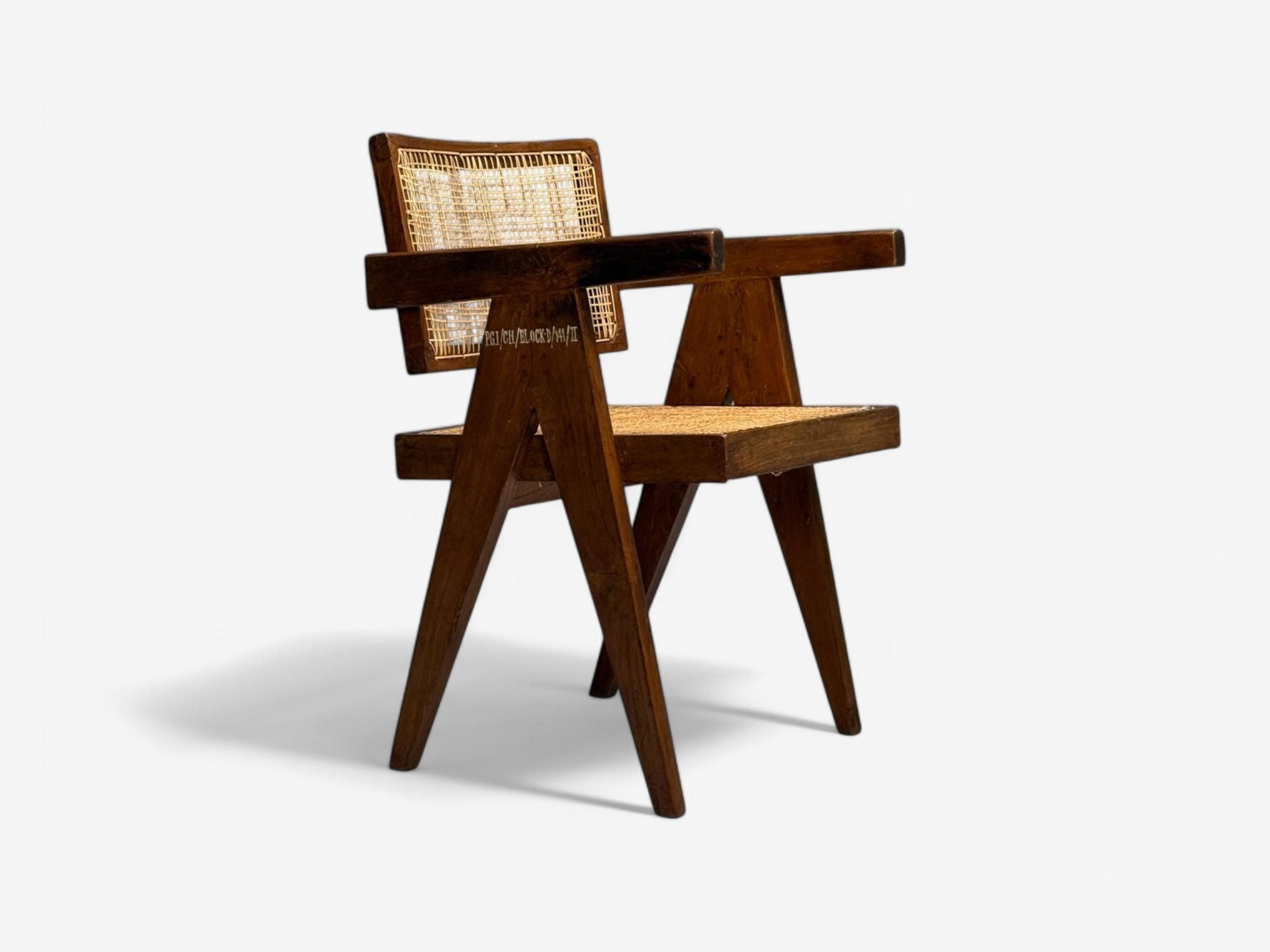 Pierre Jeanneret, Teak, Cane, Four Floating Back Chairs, Chandigarh, 1960s