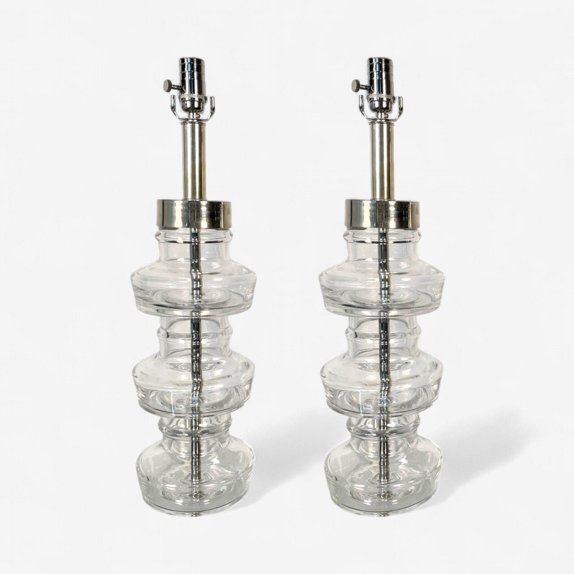 Carl Fagerlund, Swedish Modern, Nickel, Glass, Table Lamps, Sweden, 1980s