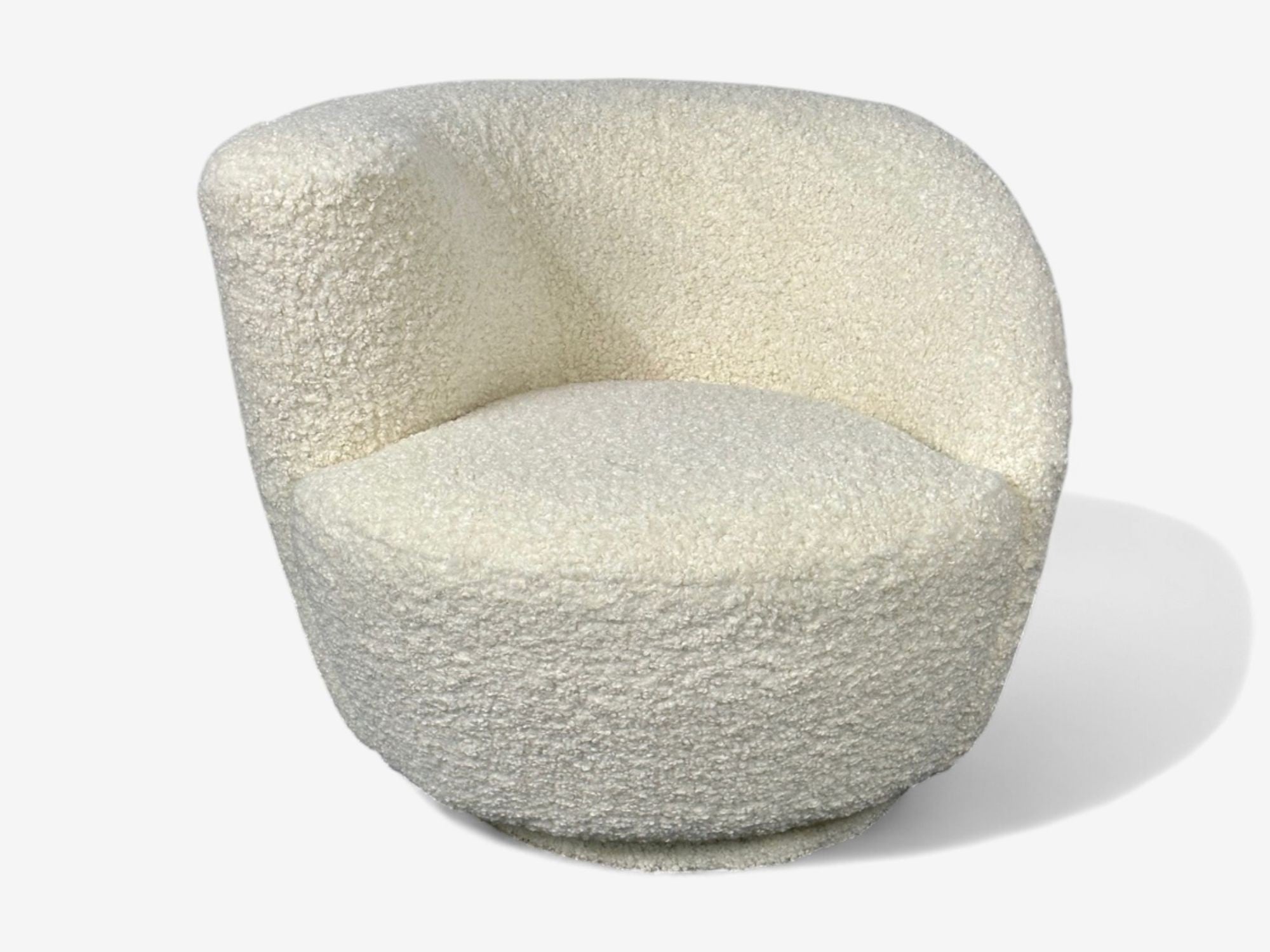 Vladimir Kagan Style, White Boucle, Nautilus Style Swivel Chairs, USA, 1970s
