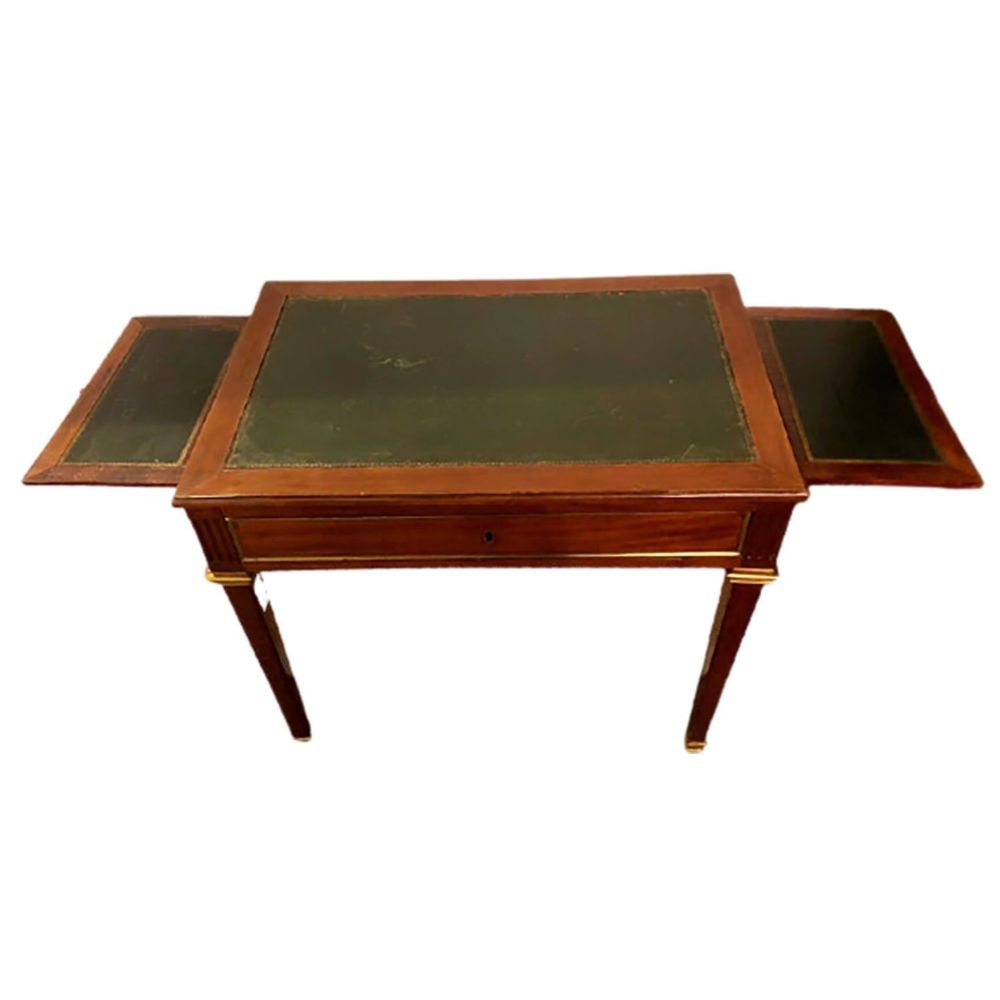 Diminutive Leather Top Desk with Pull-Out Sides and Bronze Mounts Stamped Jansen
