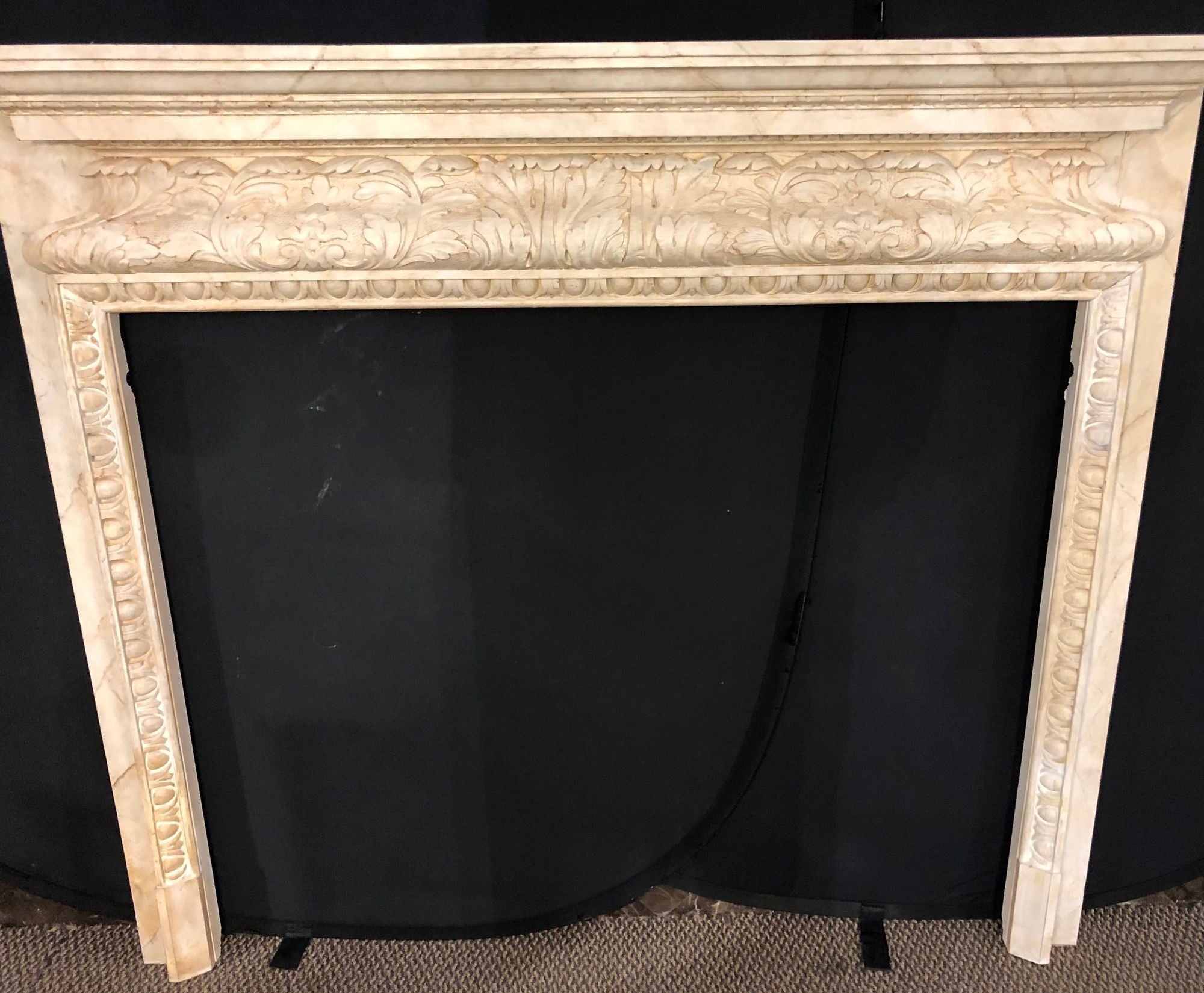 Swedish Painted and Distressed Decorated Fire Surround in Faux Marble Finish