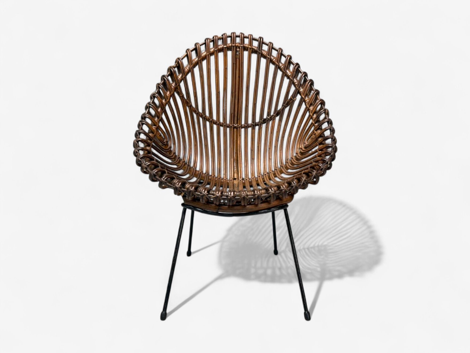 Italian Modern, Metal, Bamboo, Rattan, Lounge Chair, Italy, 1950s