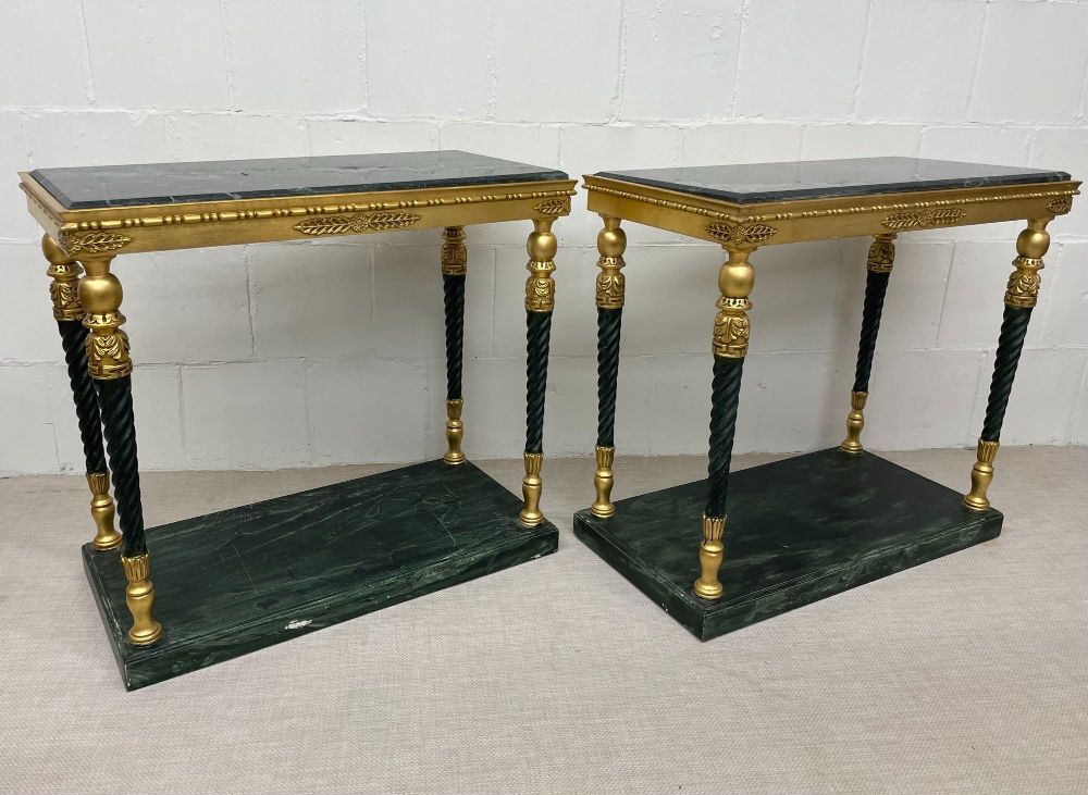 Pair of Swedish Neoclassical Maison Jansen Style Marble Top Consoles