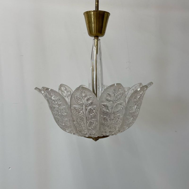 Swedish Mid-Century Modern Glass Flower Petal Chandelier by Carl Fagerlund 1940s