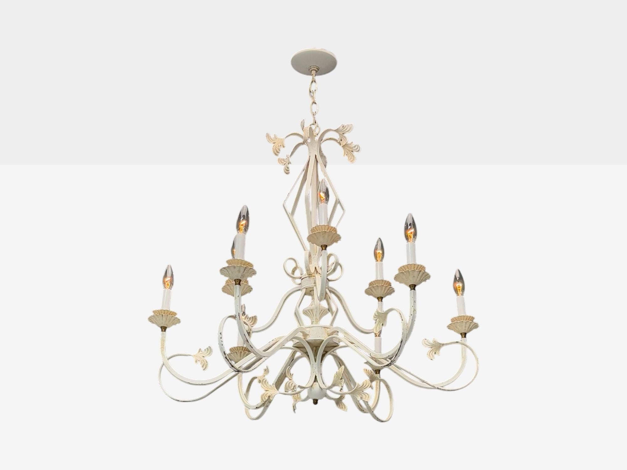 Mid Century Modern, White Painted Iron, Large Chandelier, USA, 1960s