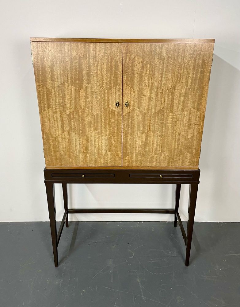 Mid-Century Modern Style Bar Cabinet on Stand, Lacquer, Metal, Brass