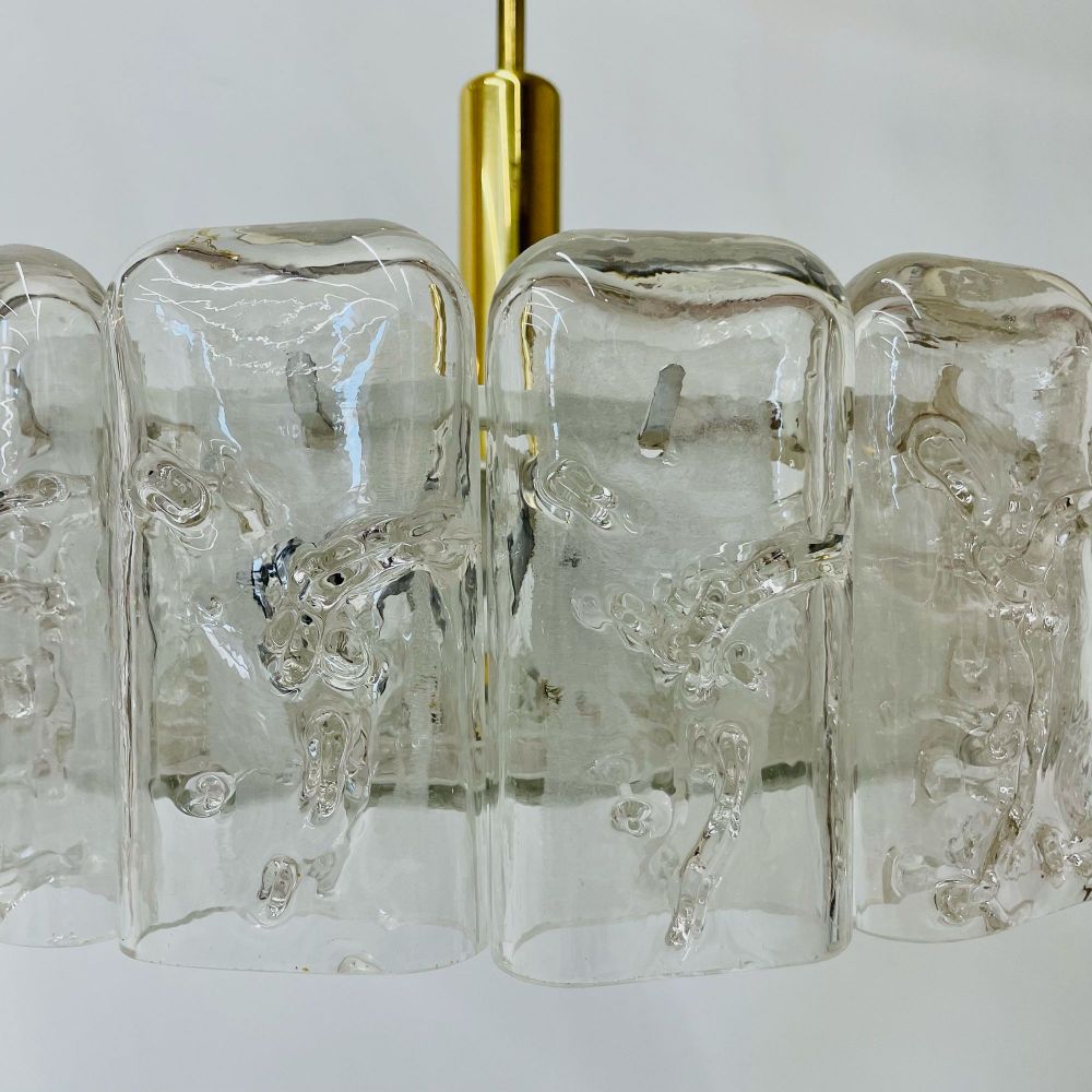 Small Circular German Mid-Century Modern Ice Glass Chandelier / Pendant, 1970s