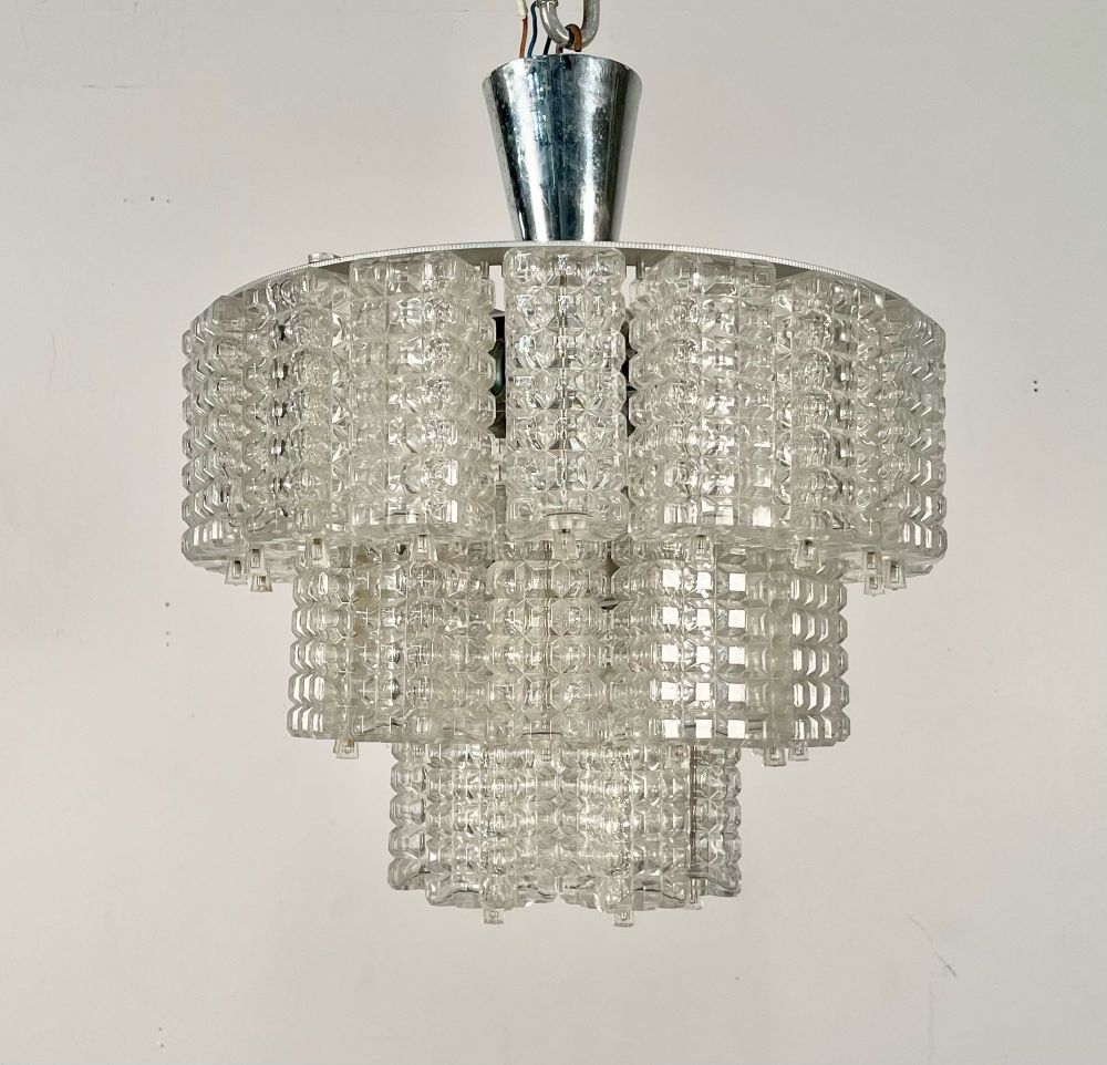 Small Austrian Mid-Century Modern Chandelier / Pendant by Kalmar, Three-Tier