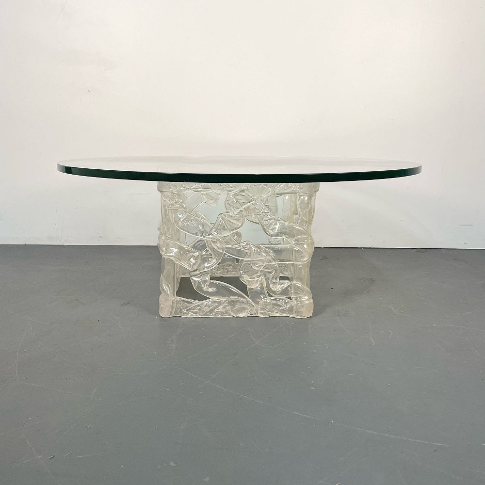 Art Deco Lalique Style Glass Top Coffee or End Table, Contemporary