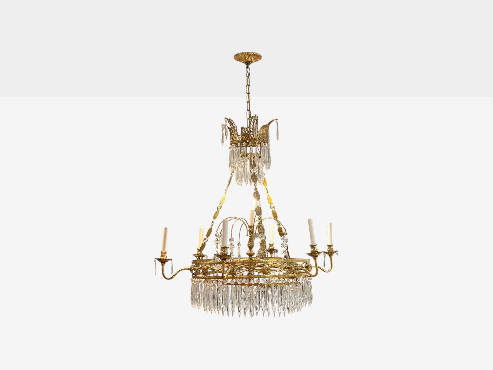 Russian Neoclassical, Bronze, Crystal, Chandelier, Italy, 1950s