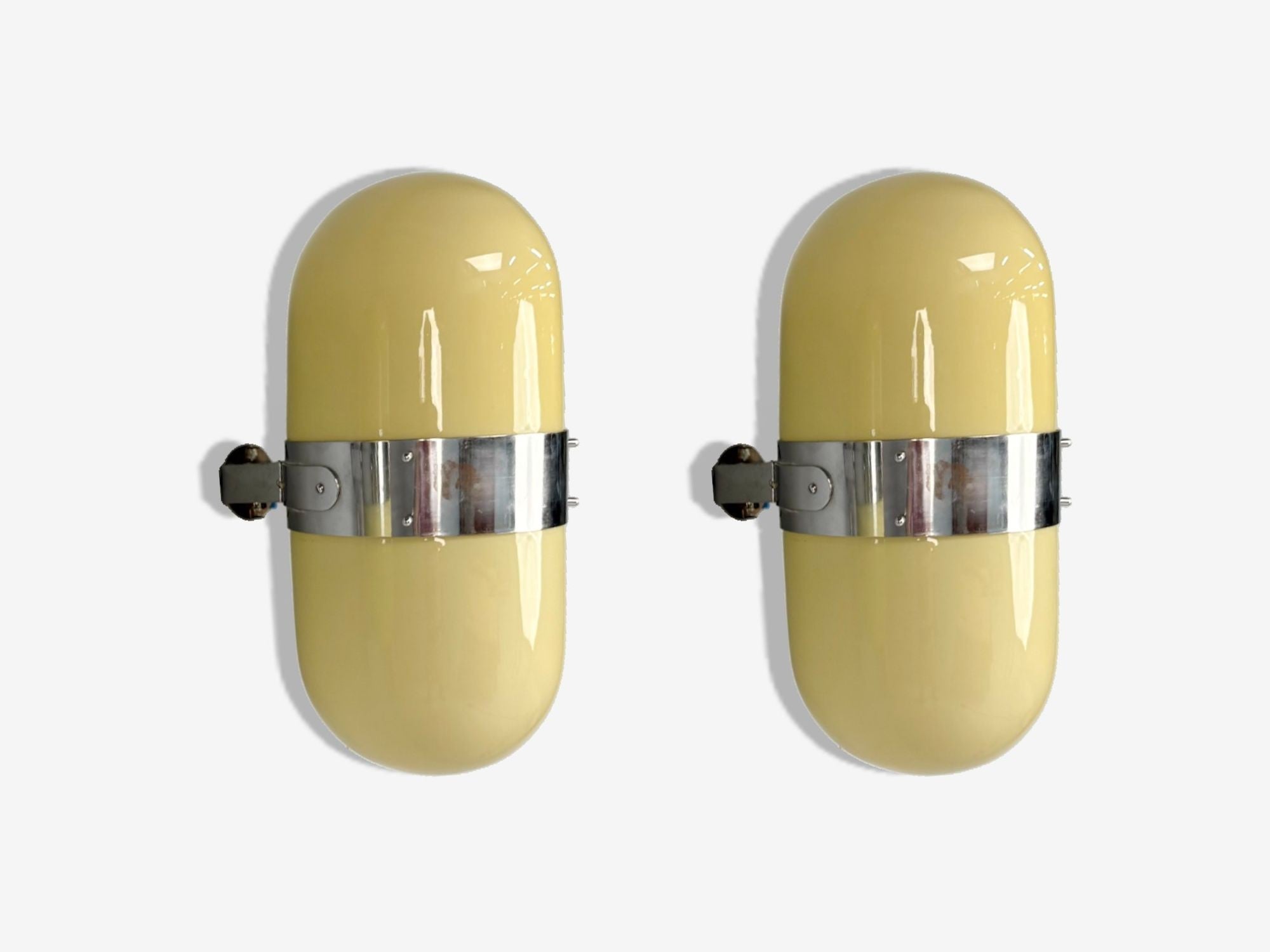 Italian Modern, Opaline Glass, Chrome, Space Age Wall Sconces, Italy, 1970s