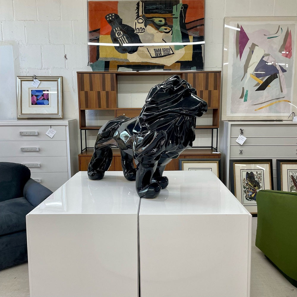 Contemporary Fiberglass Lion Sculpture, Ebony, Custom Quality
