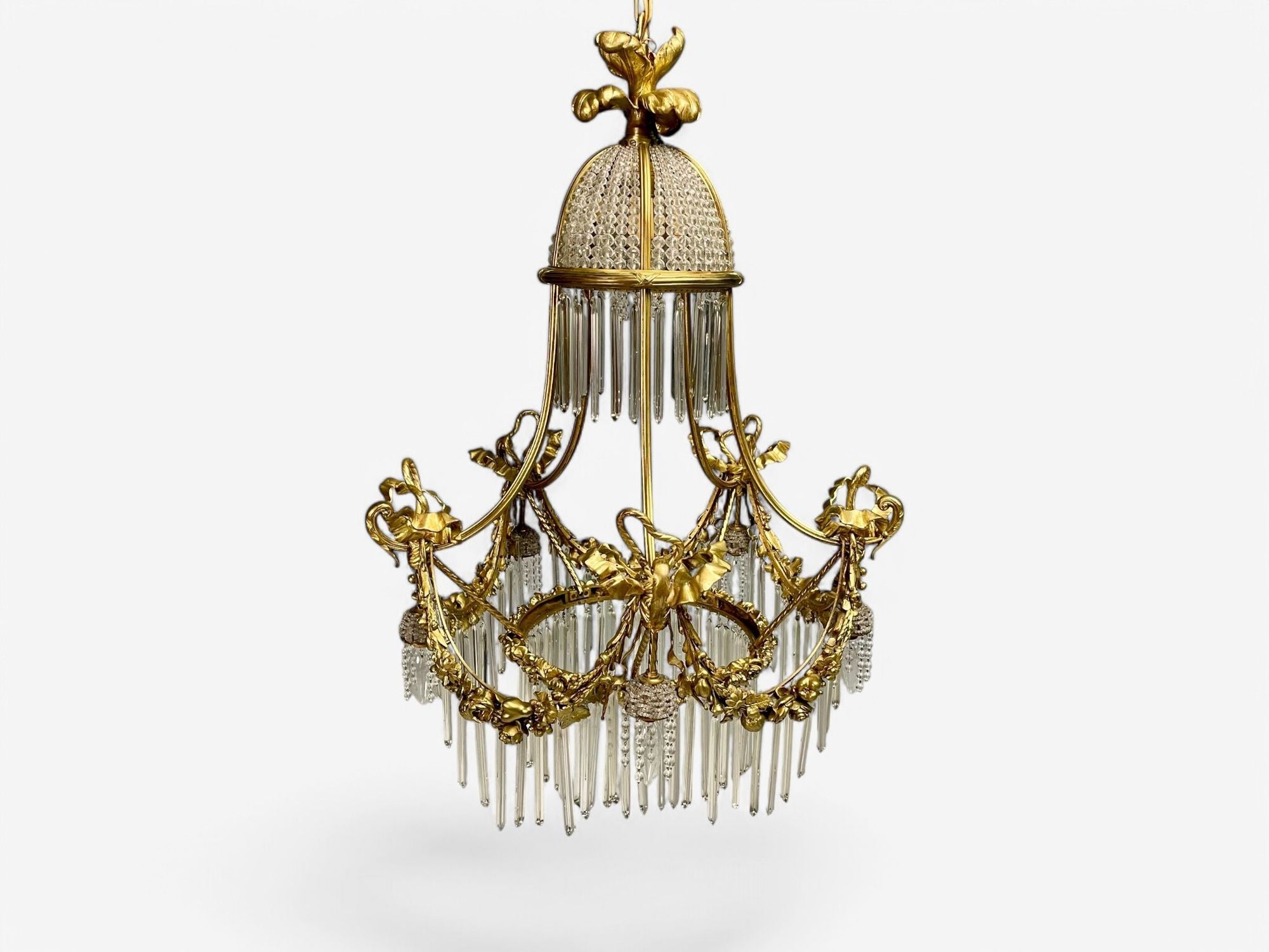 Louis XVI Style, Russian Neoclassical, Bronze, Crystal, Chandelier, France 1900s