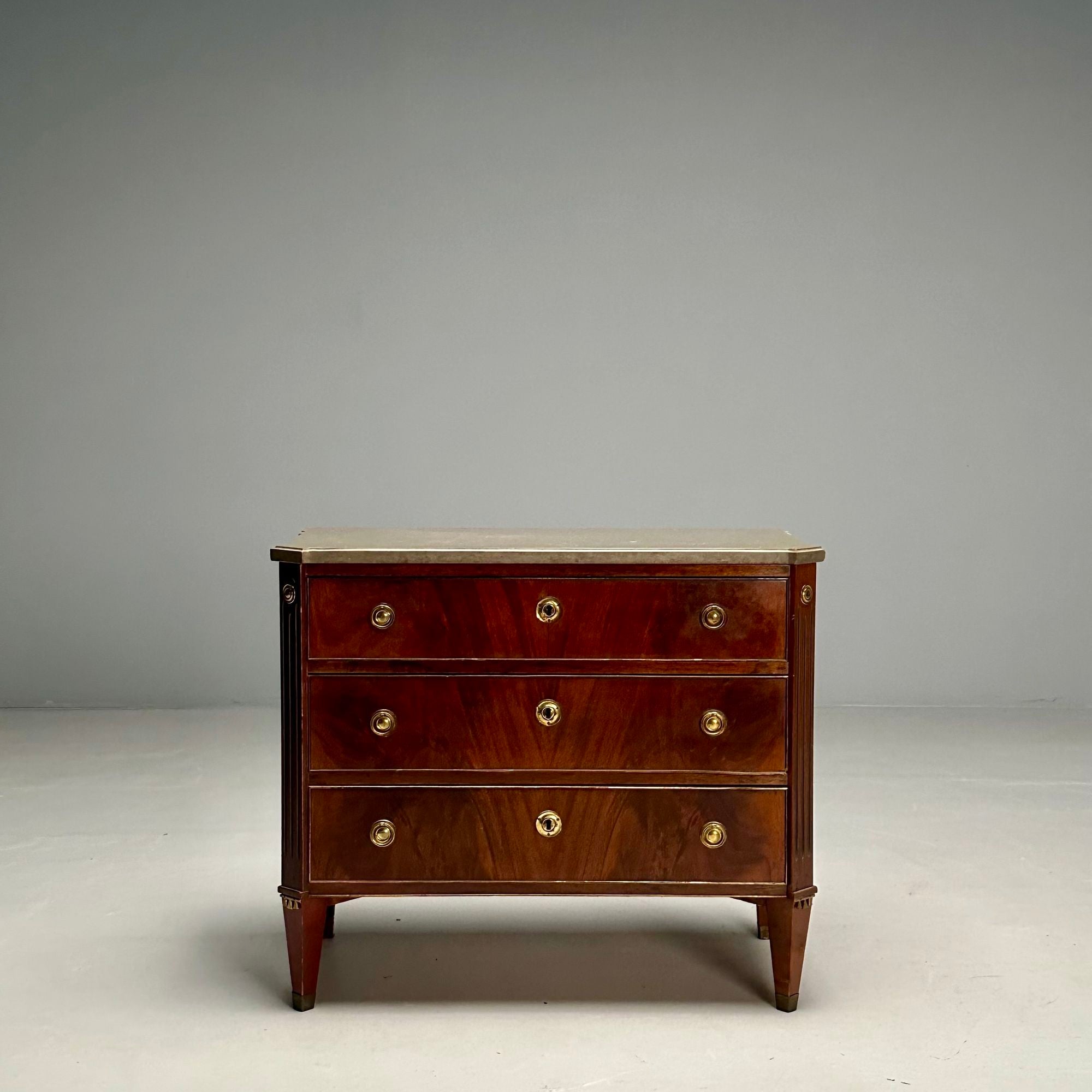 Gustavian, Louis XVI Style, Small Swedish Chest, Brass, Marble, Sweden, 1970s