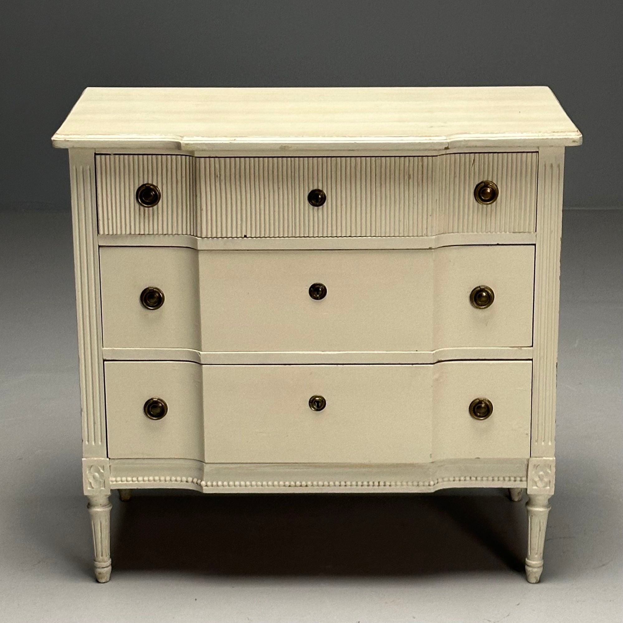 Gustavian, Swedish Commode, Louis XVI Style, White Paint Distressed, 1990s