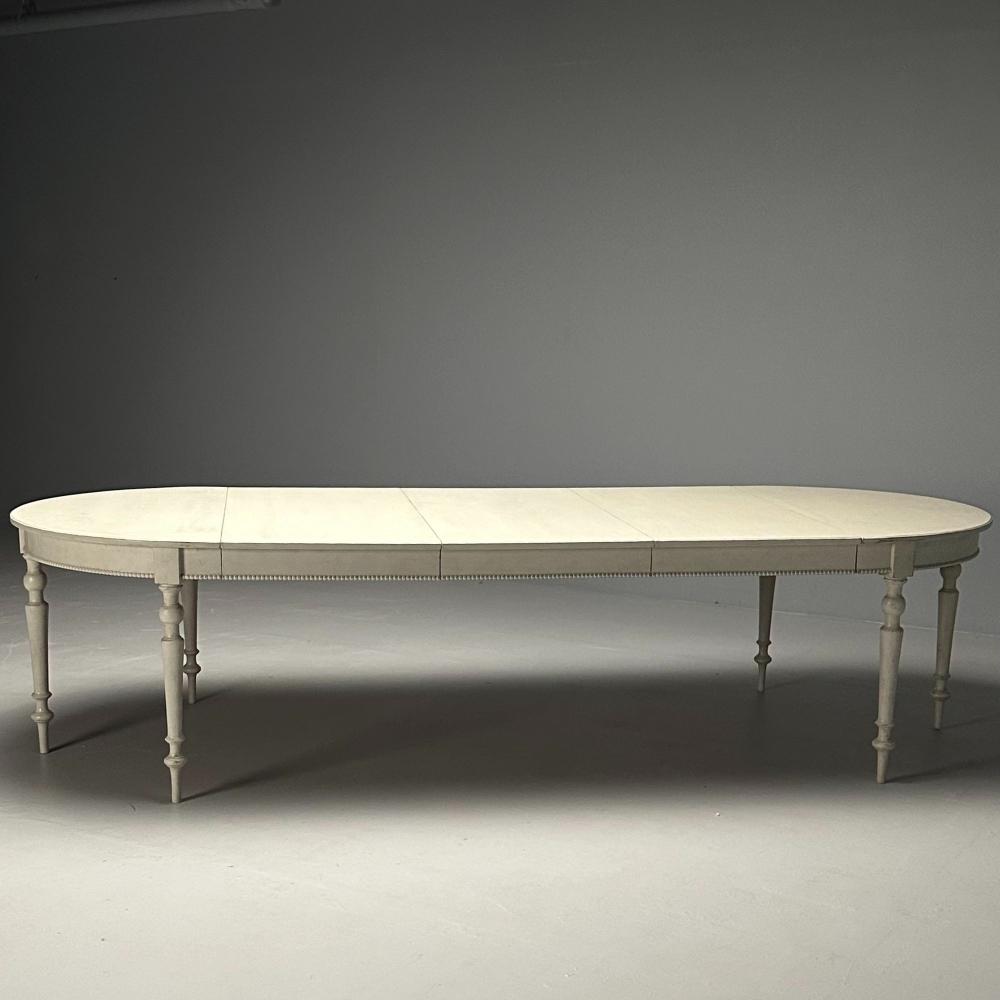 Gustavian, Large Swedish Dining Table, Gray Paint Distressed, Sweden, 1970s