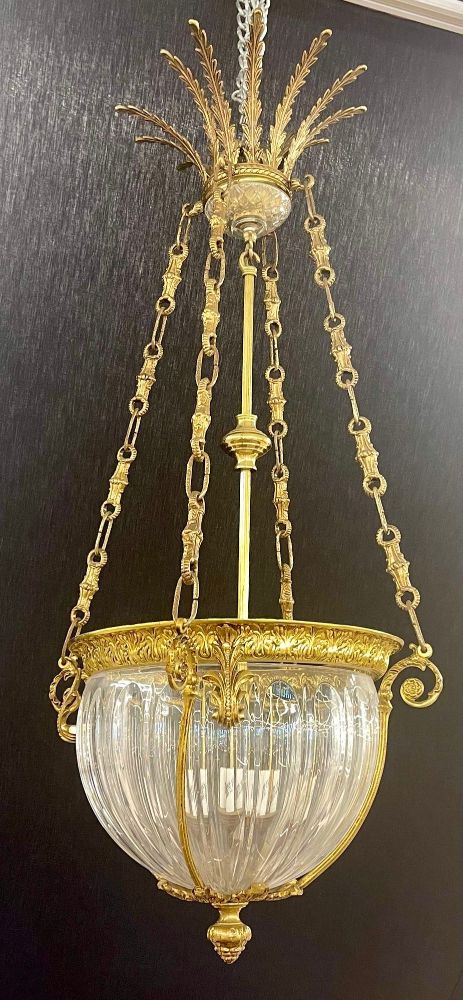 19th Century Dore Bronze Chandelier, Louis XVI Dome Style