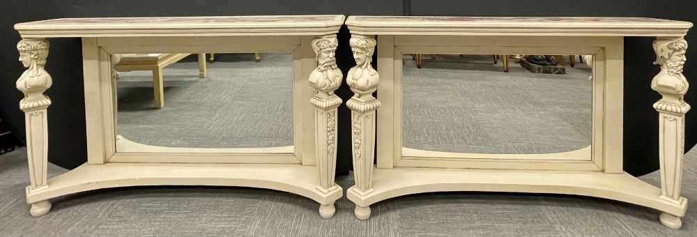 Pair of Marble-Top Painted Pier Console Tables
