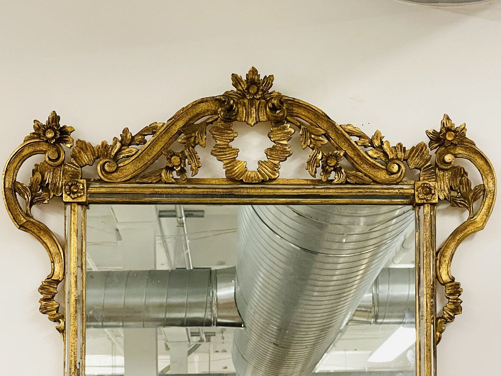 Italian Wall, Console, Mantle or Pier Mirror. 1930s. Gilt Gold, Carved