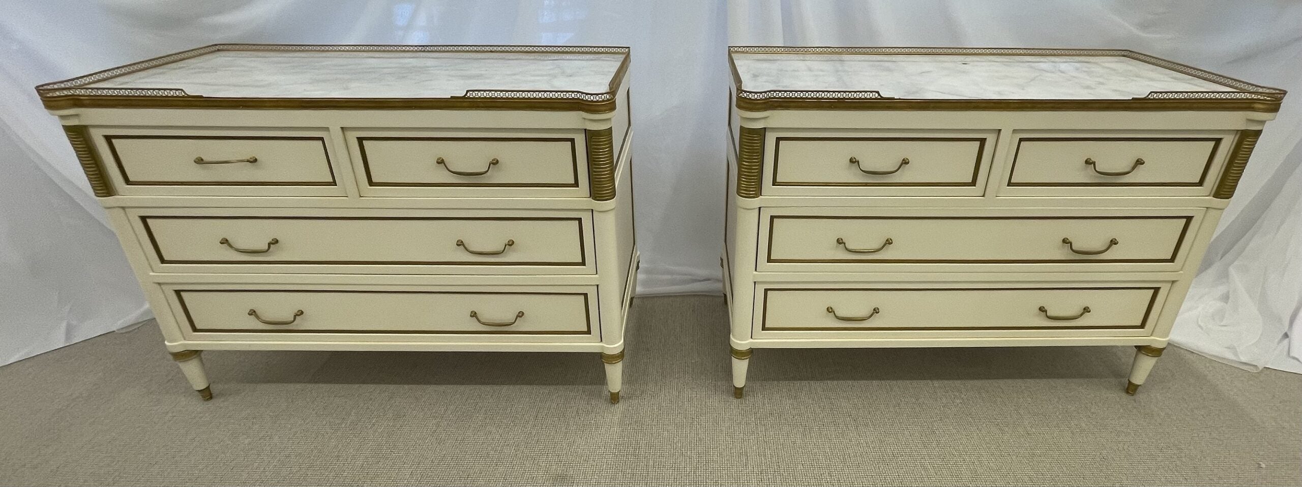 Pair of Cream Painted Louis XVI Style Commodes, Nightstands, Dressers, Chests