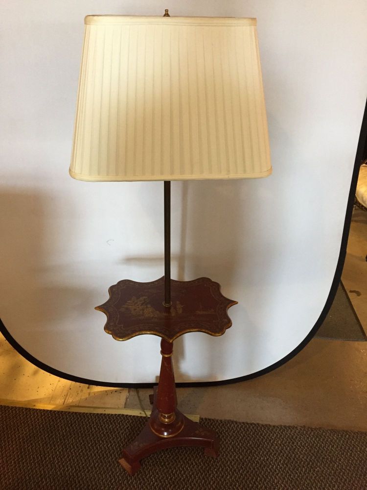 Red Chinoiserie Decorated Table Lamp with Custom Shades