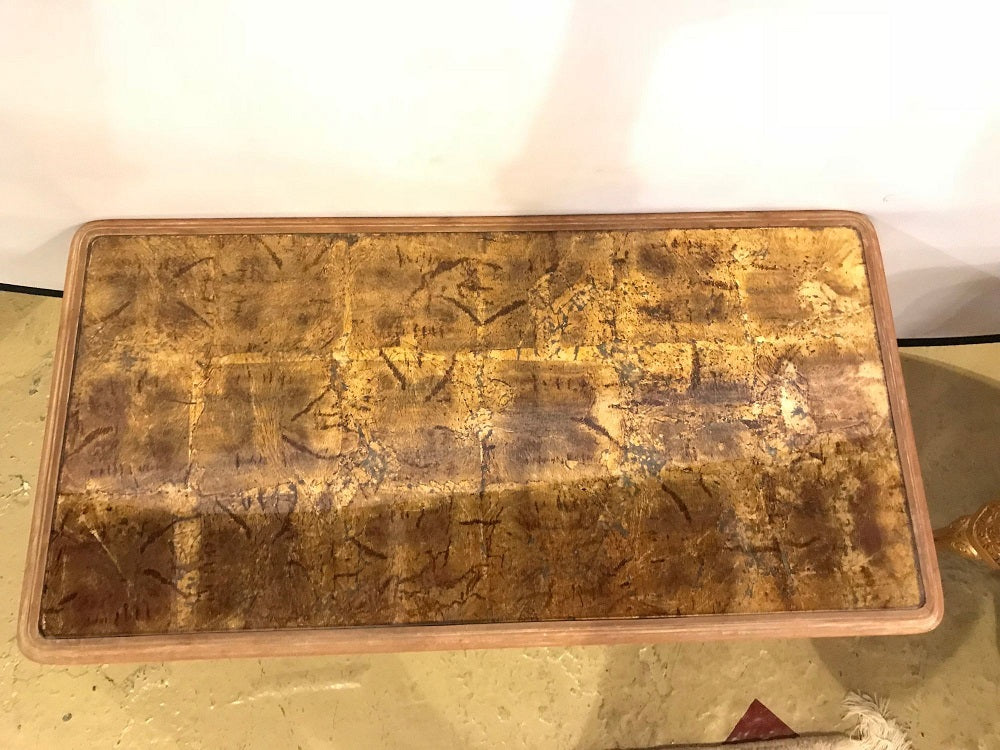 Louis XV Style White Washed Coffee Table with Decorated Glass Top