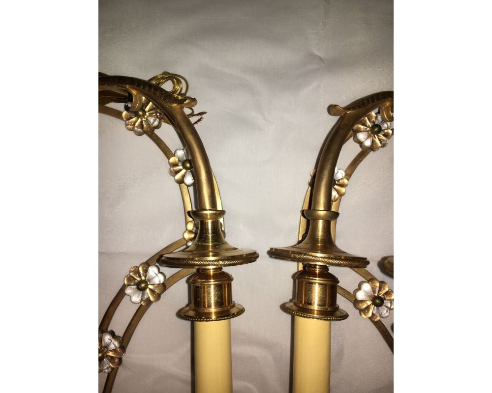 Louis XVI Style Harp / Lyre Back Bronze Wall Sconce. Set of Six