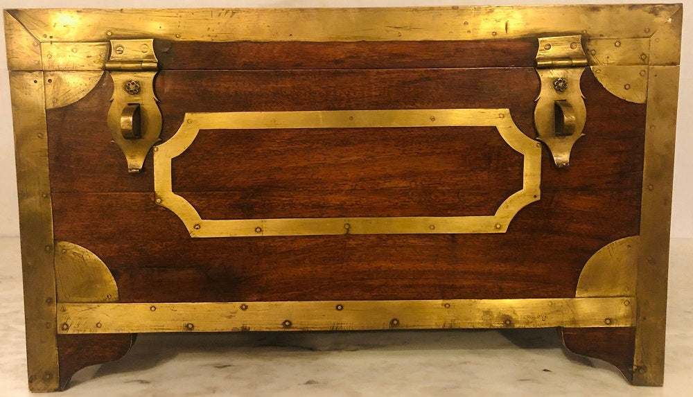 19th Century Campaign Vanity Dressing or Jewelry Box with Boule Inlay