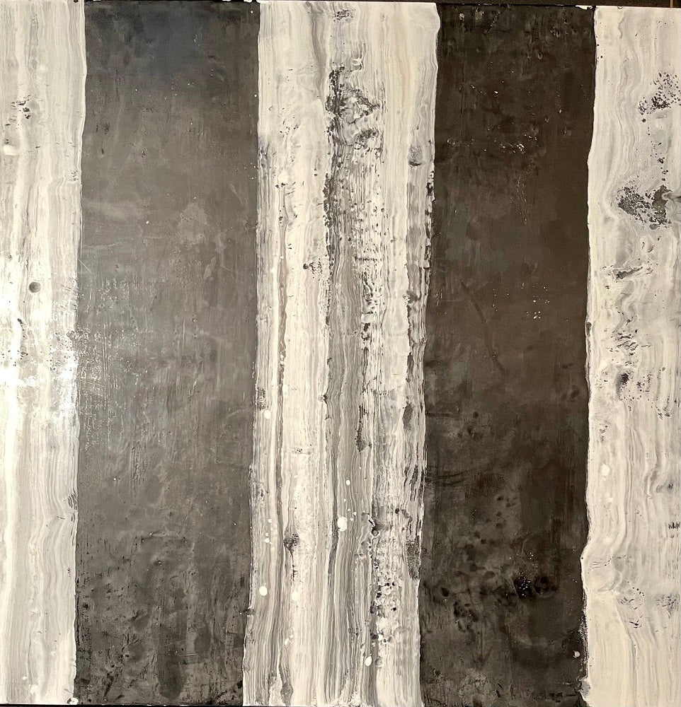 Lynn Basa Encaustic Black and White Stripe Panel "Camino", 2018