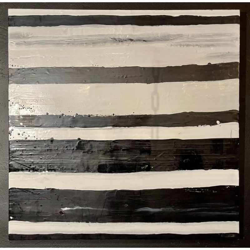 Lynn Basa Encaustic Black and White Stripe Panel "Doppleganger" 2013