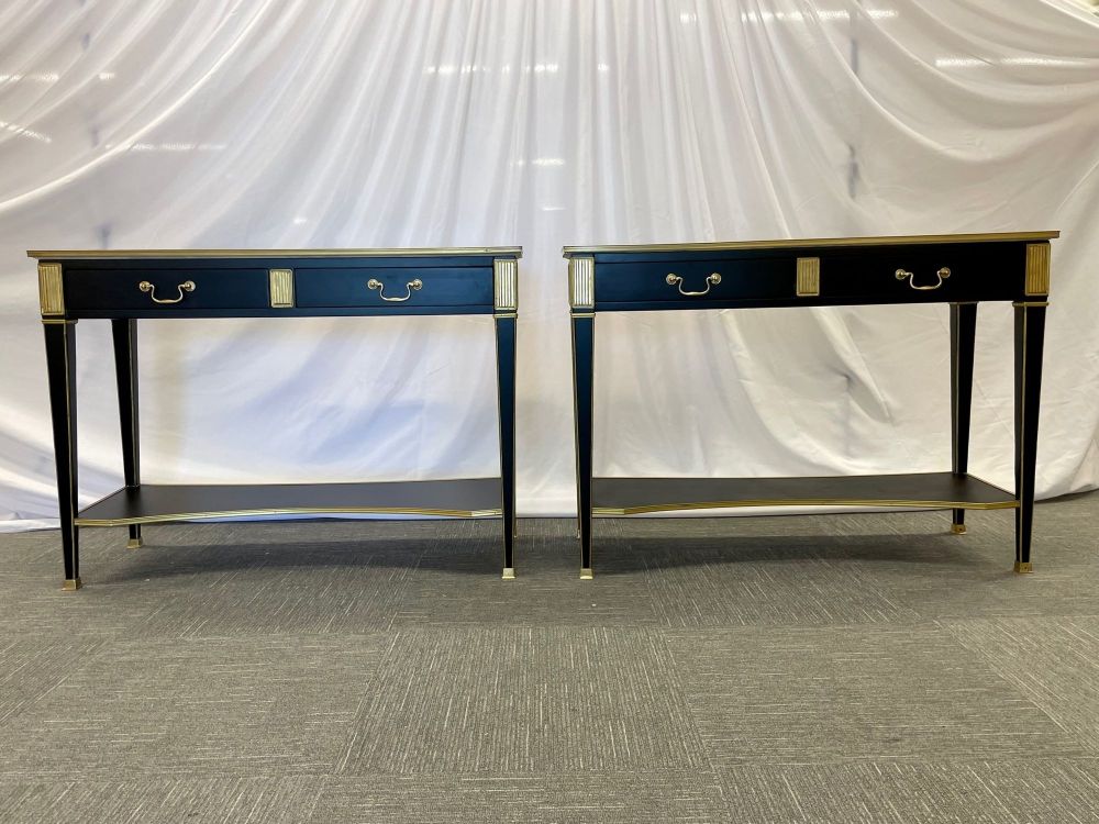Pair of Hollywood Regency Neoclassical Ebony Console Tables, Manner Jansen