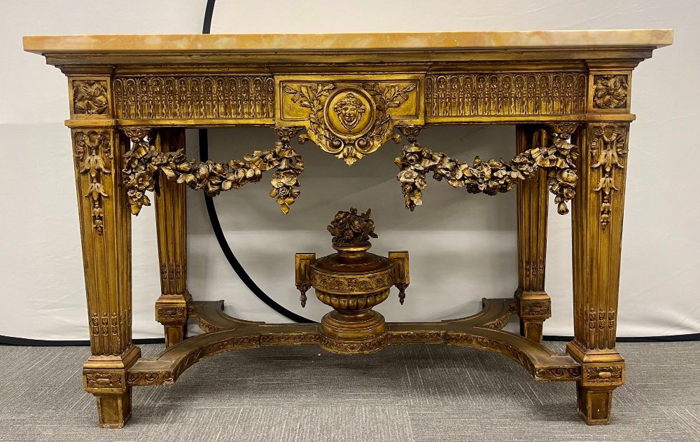 Louis XV Style Giltwood Marble-Top Console, Hall or Center Table