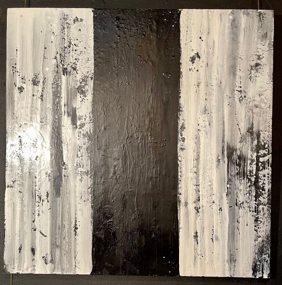Lynn Basa Encaustic Black and White Stripe Panel "Three Ways of Looking Black"