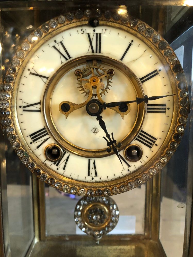 Crystal Face and Pendulum Clock Made by Ansonia Clock of New York