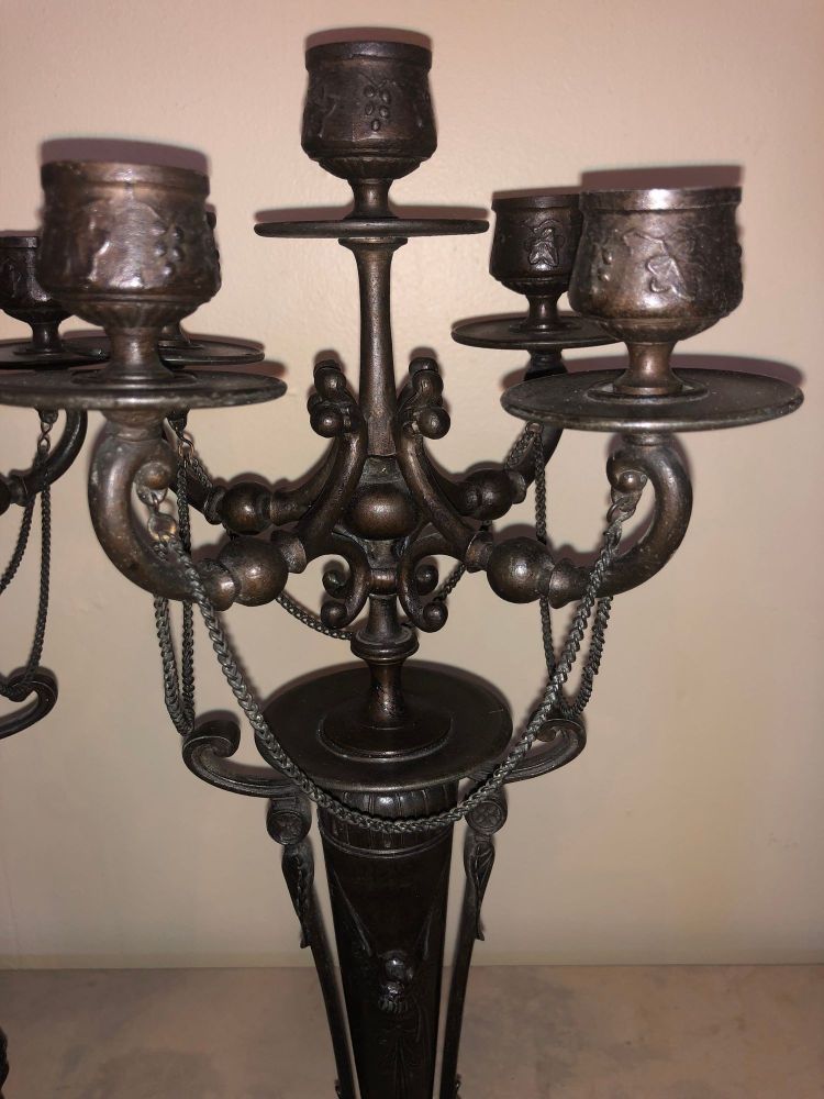 Pair of Empire 19th Century Bronze Candelabras Depicting Insects