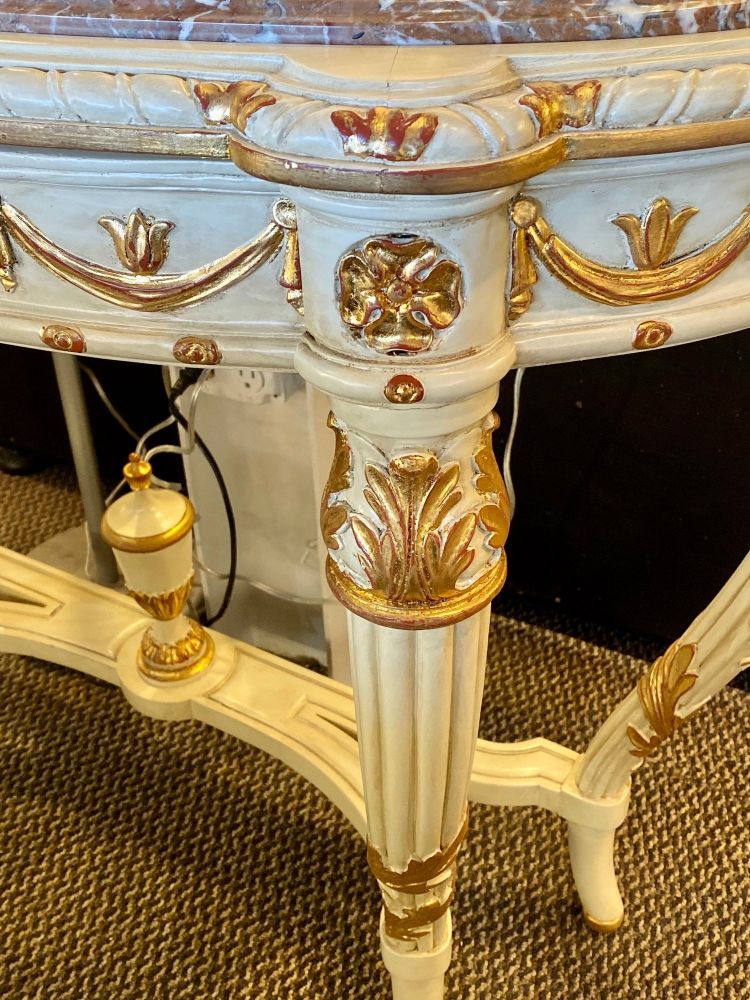 Demilune Console Or Serving Table French Maison Jansen Ribbon Form Marble top