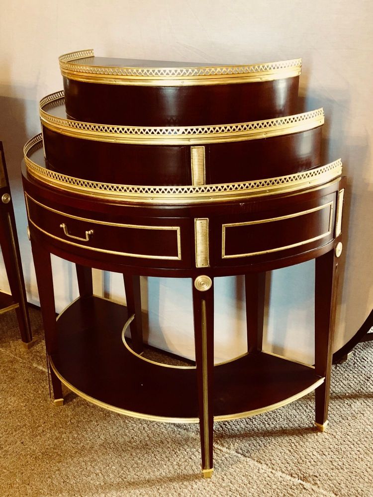 Pair of Russian Neoclassical Style Demilune End Tables or Nightstand Commodes