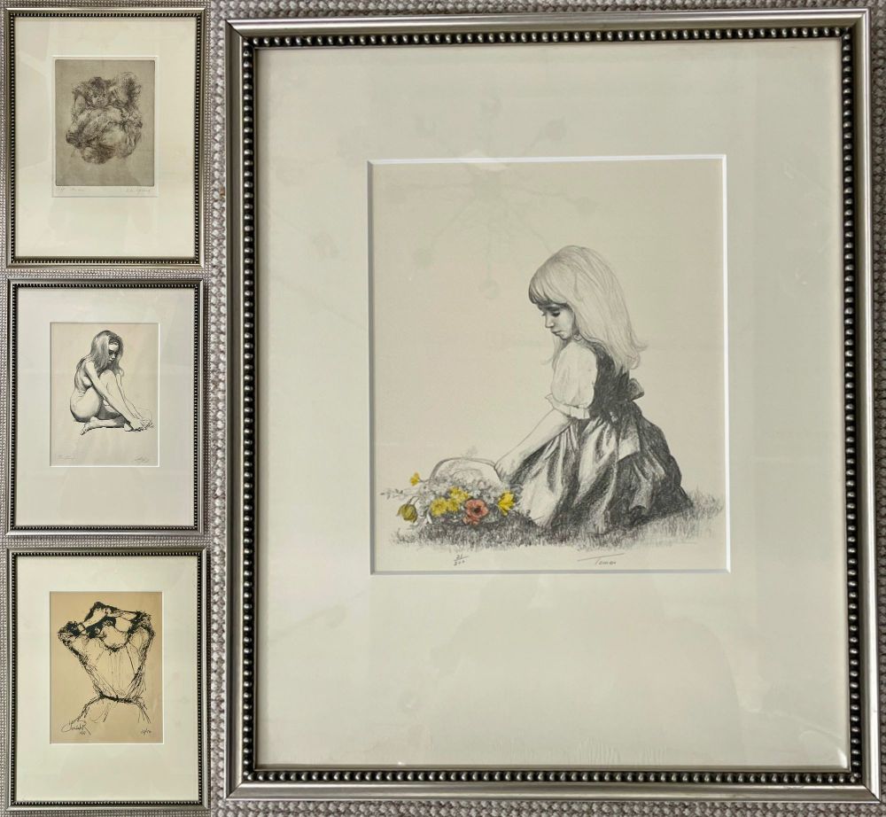 Four Framed Pencil Signed and Numbered Etchings, Finely Framed and Matted