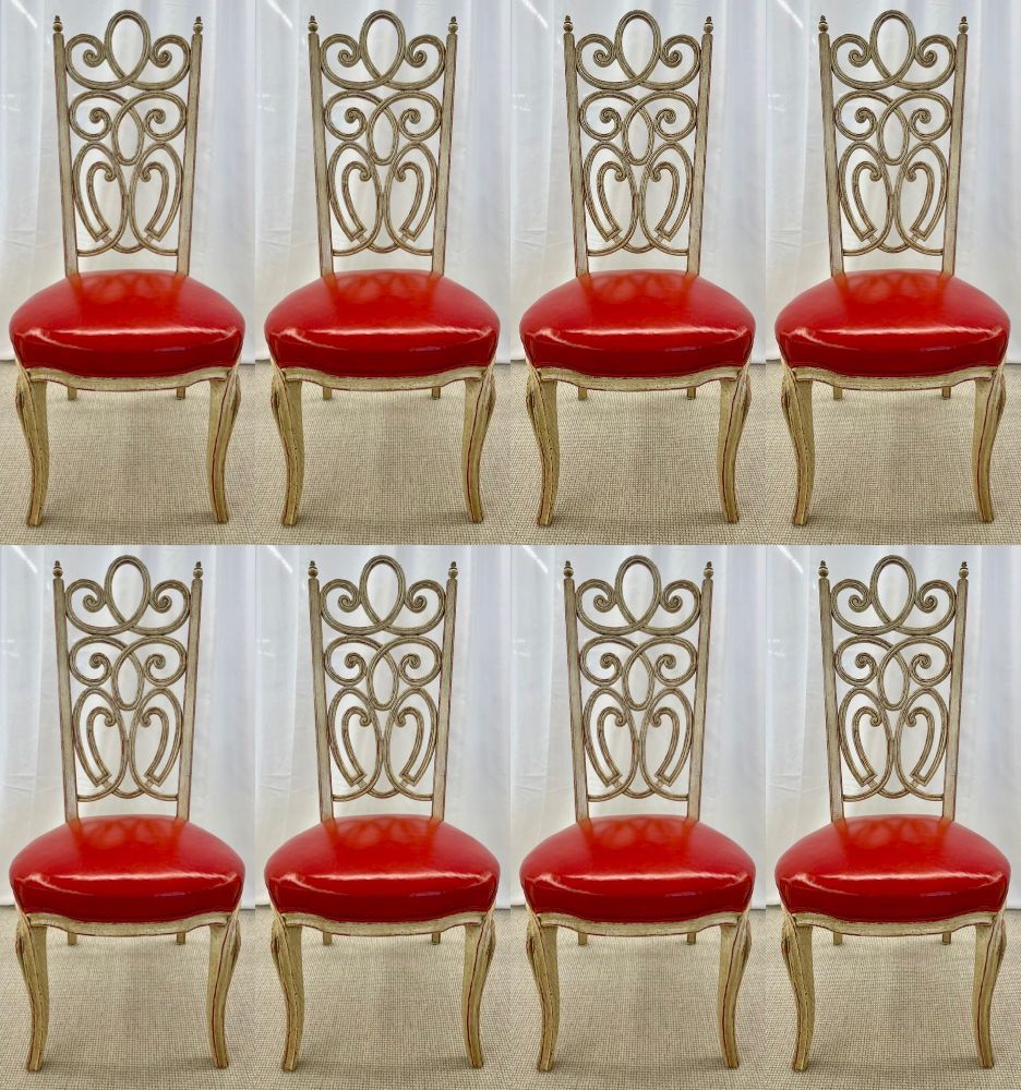 Set of Eight Hollywood Regency Style Louis Pistono Distressed Dining Chairs