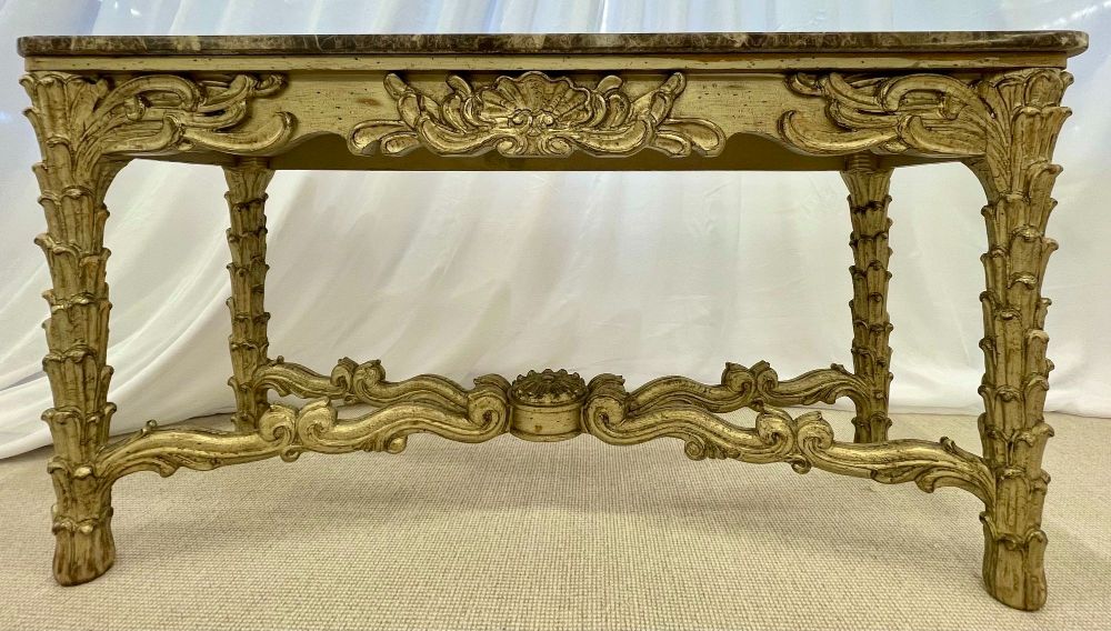 Mid Century Fleur de Lis Console, Marble, Serge Roche Style