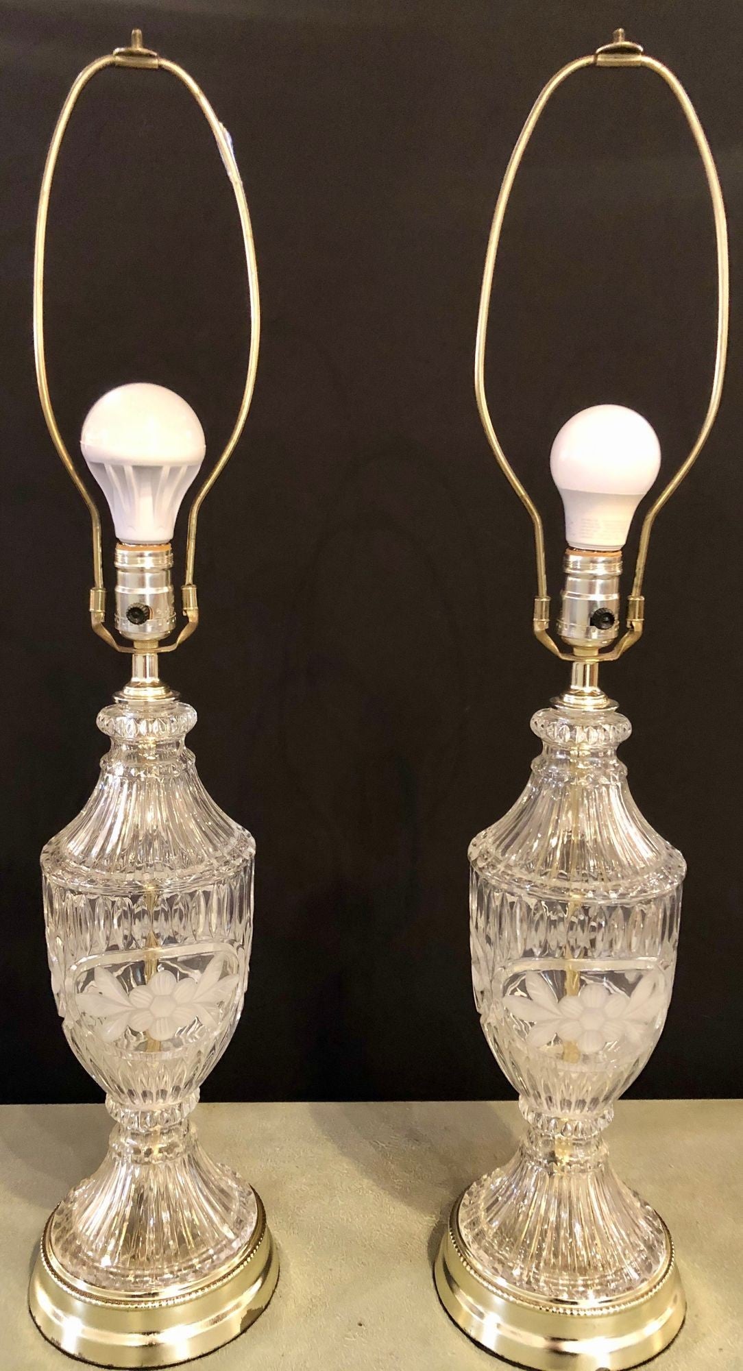 Pair of Cut Glass Lamps Having an Urn Form