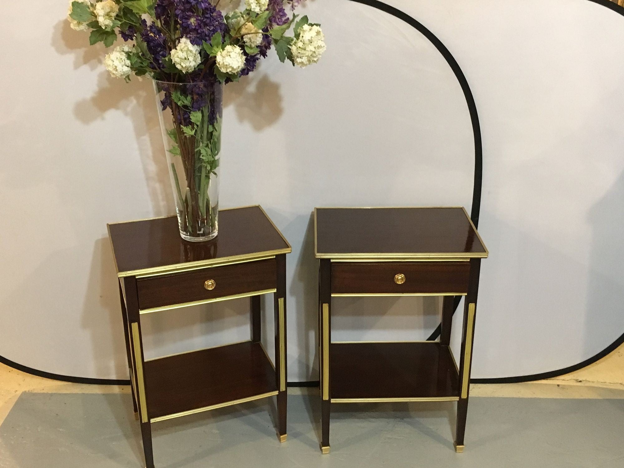 Pair of One Drawer Neoclassical Style Bronze-Mounted Mahogany End / Side Tables