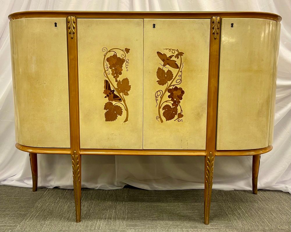 Giovanni Gariboldi Parchment Bar Cabinet, Sideboard, Paolo Buffa, Italian