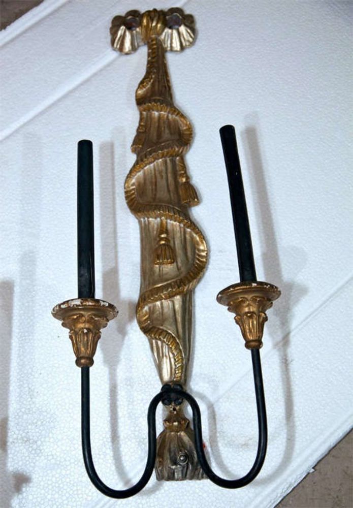 Pair of Dorothy Draper Style Gilded Wall Sconces