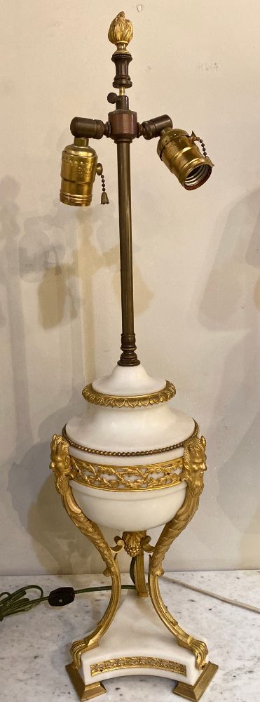 19th Century Marble and Bronze Table Lamp with Custom Shade, French